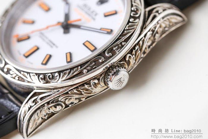 ROLEX勞力士 新品上市 N9最新力作 雕刻手工 純銀殼套 瑞士ETA2824自動上旋機芯 超強防水 鱷魚皮錶帶 高檔男士腕表  wssb4776